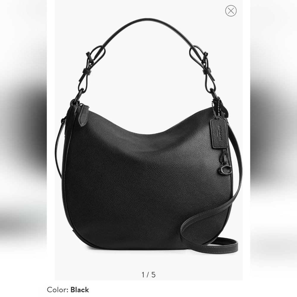 COACH Polished Pebble Leather Shoulder Bag  black size large